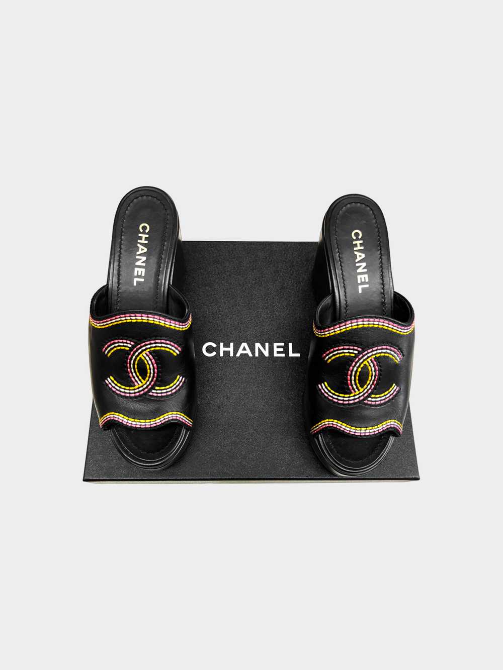 Chanel 2021 Multicolor Stitched CC Wedge Mules - image 3