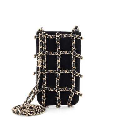 Flap phone holder with chain - Lambskin, gold-tone & lacquered