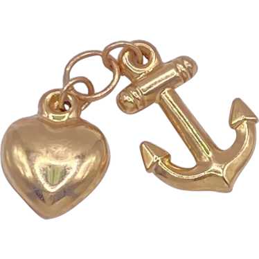 5 Small 14K Solid Yellow Gold Charms Cross Anchor Heart hot CZ (14K)