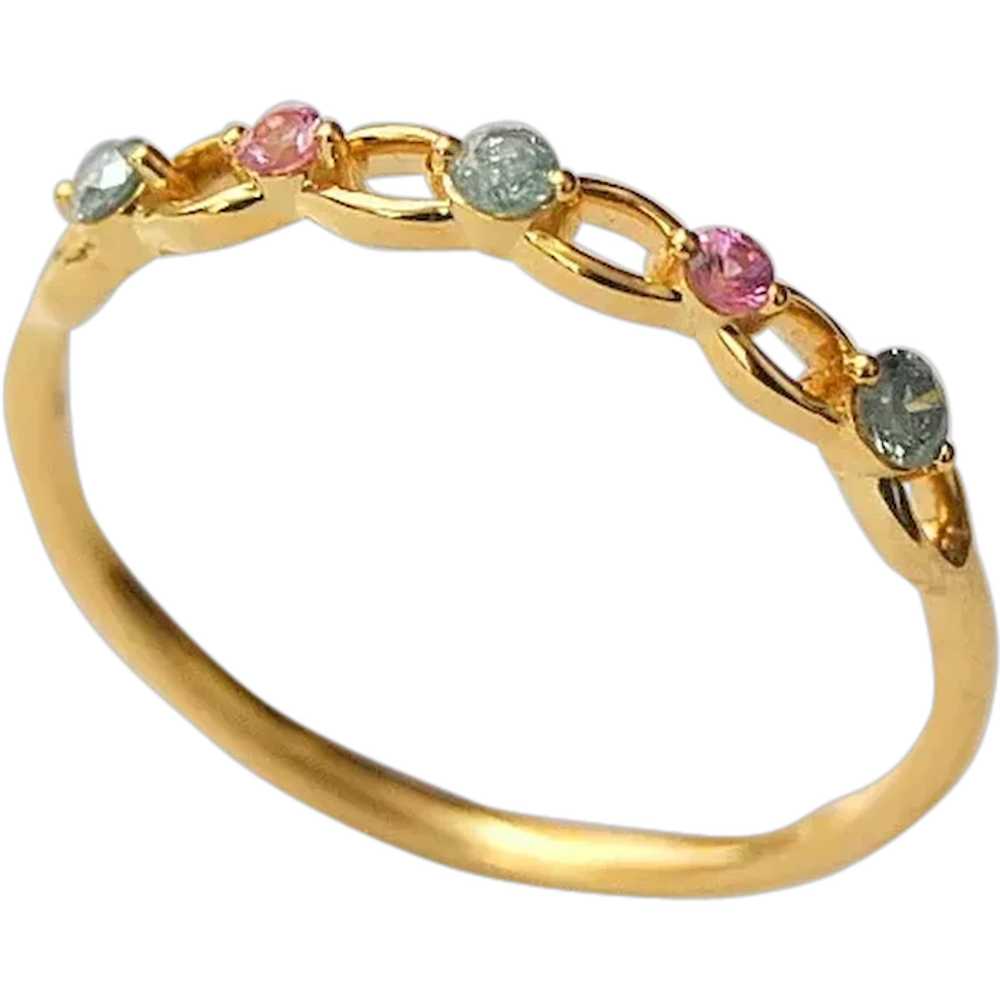 Blue Diamond & Pink Sapphire Gold Band Ring - image 1