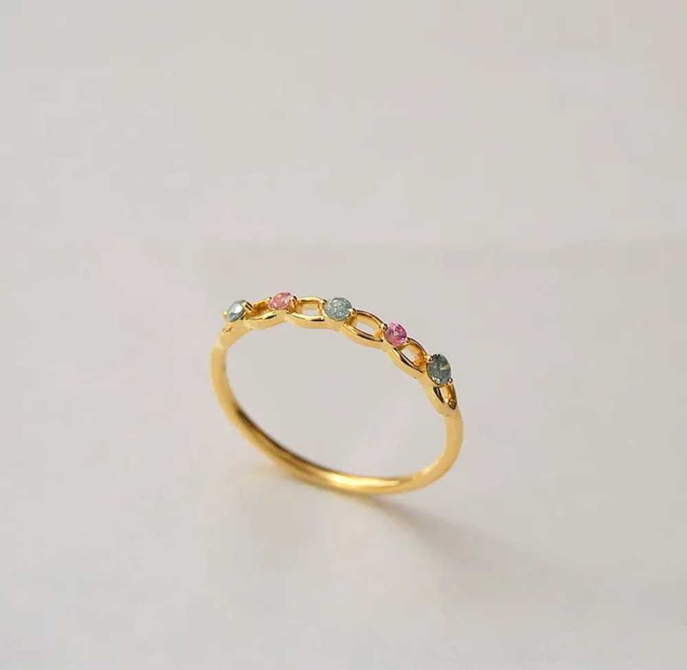 Blue Diamond & Pink Sapphire Gold Band Ring - image 2