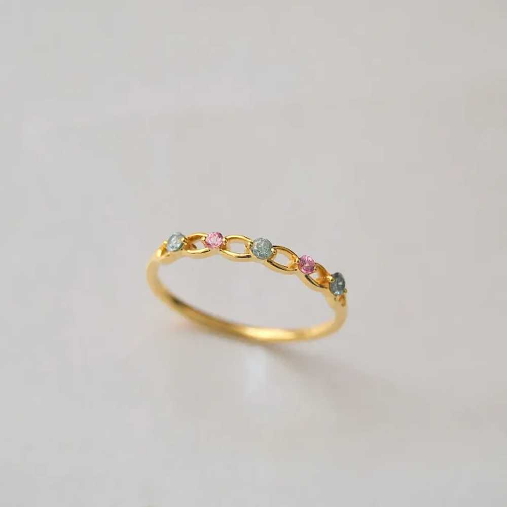 Blue Diamond & Pink Sapphire Gold Band Ring - image 3