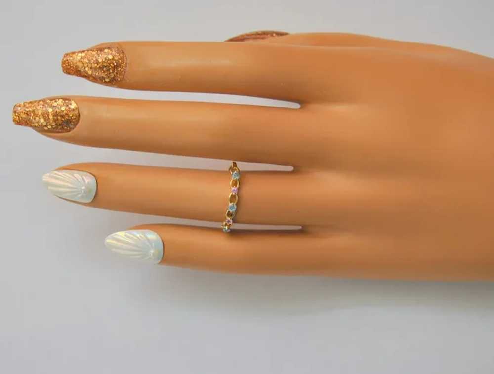 Blue Diamond & Pink Sapphire Gold Band Ring - image 4