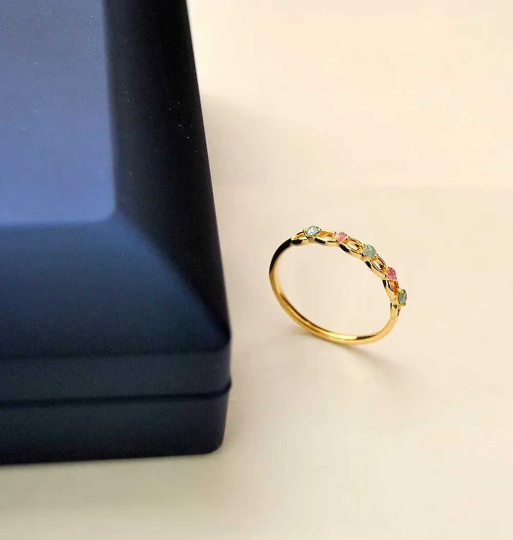 Blue Diamond & Pink Sapphire Gold Band Ring - image 8