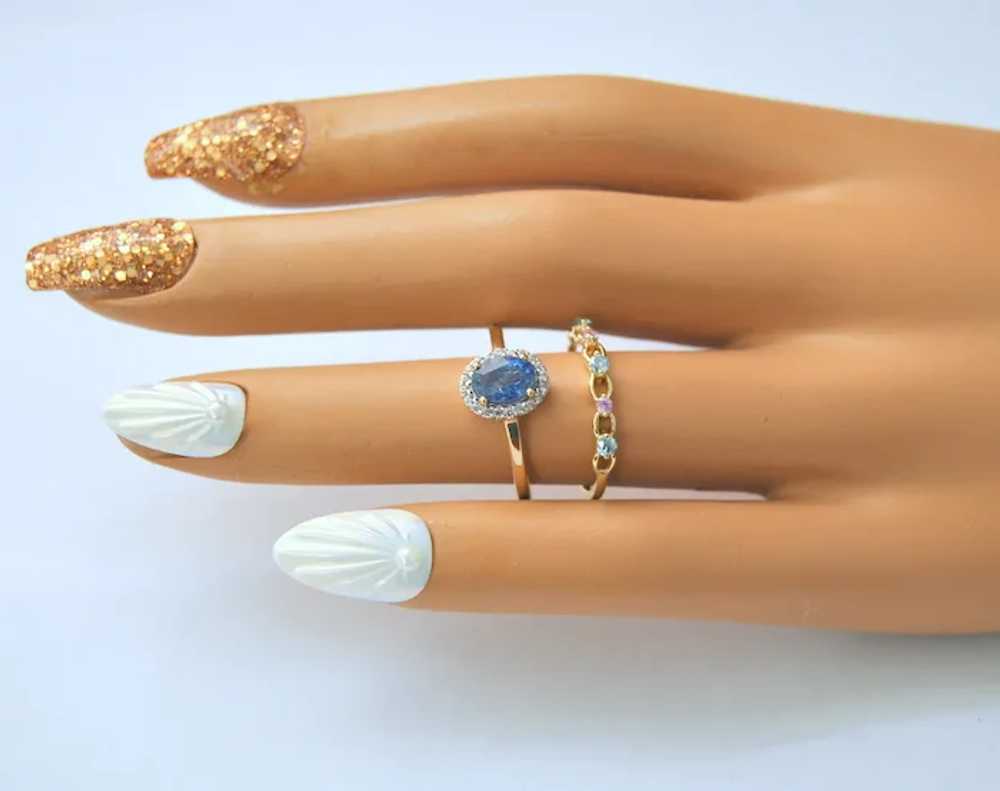 Blue Diamond & Pink Sapphire Gold Band Ring - image 9