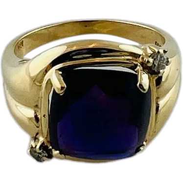 14K Yellow Gold Amethyst Diamond Ring Size 6.25 #1