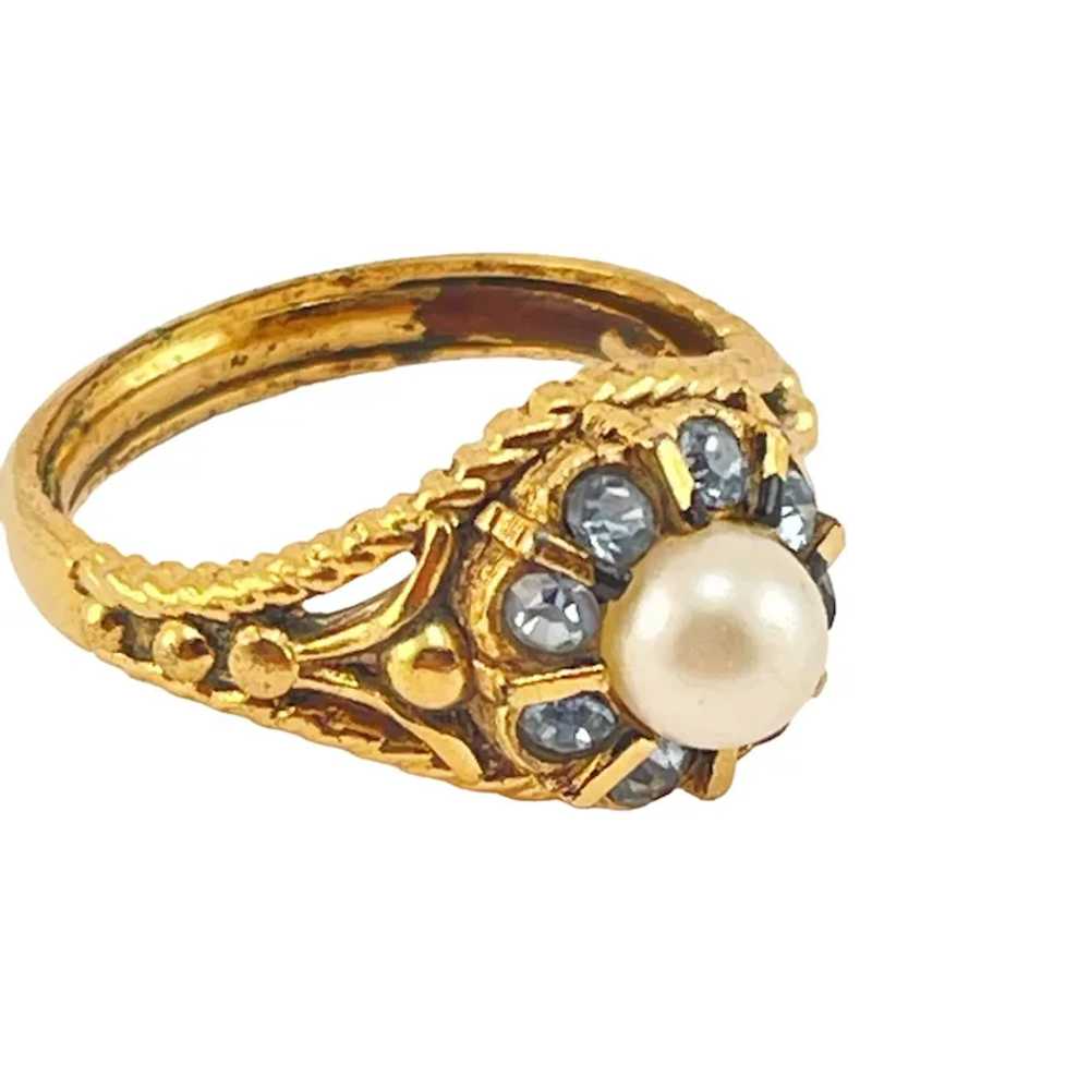 Crown Trifari Faux Pearl and Rhinestone Mid Centu… - image 2