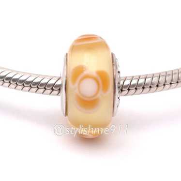 pandora Authentic PANDORA Beige Floral Murano Glas