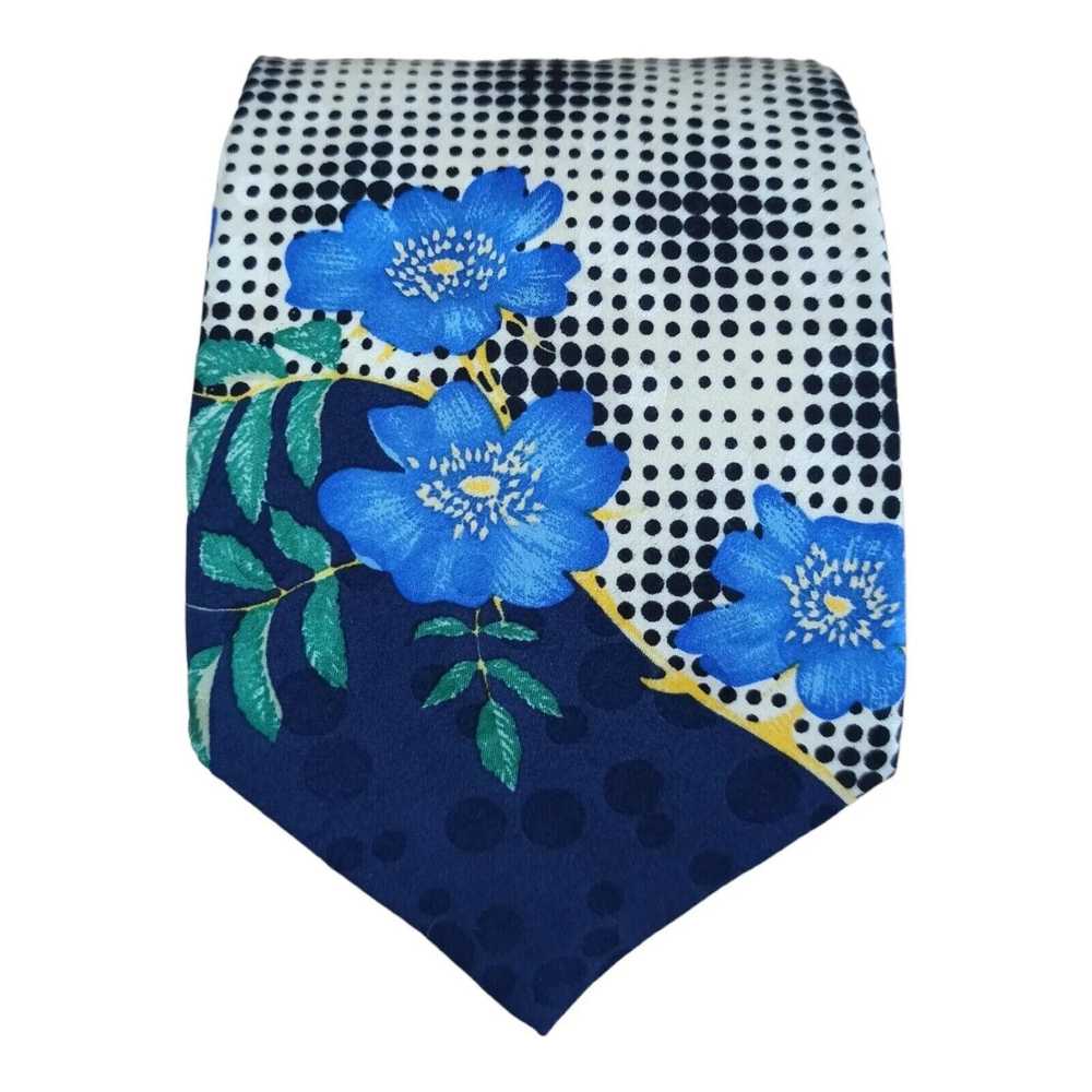 Kenzo KENZO PARIS White Floral Silk Tie ITALY 59"… - image 1