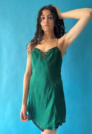Vintage Y2K Size M Crossback Slip Dress in Emerald