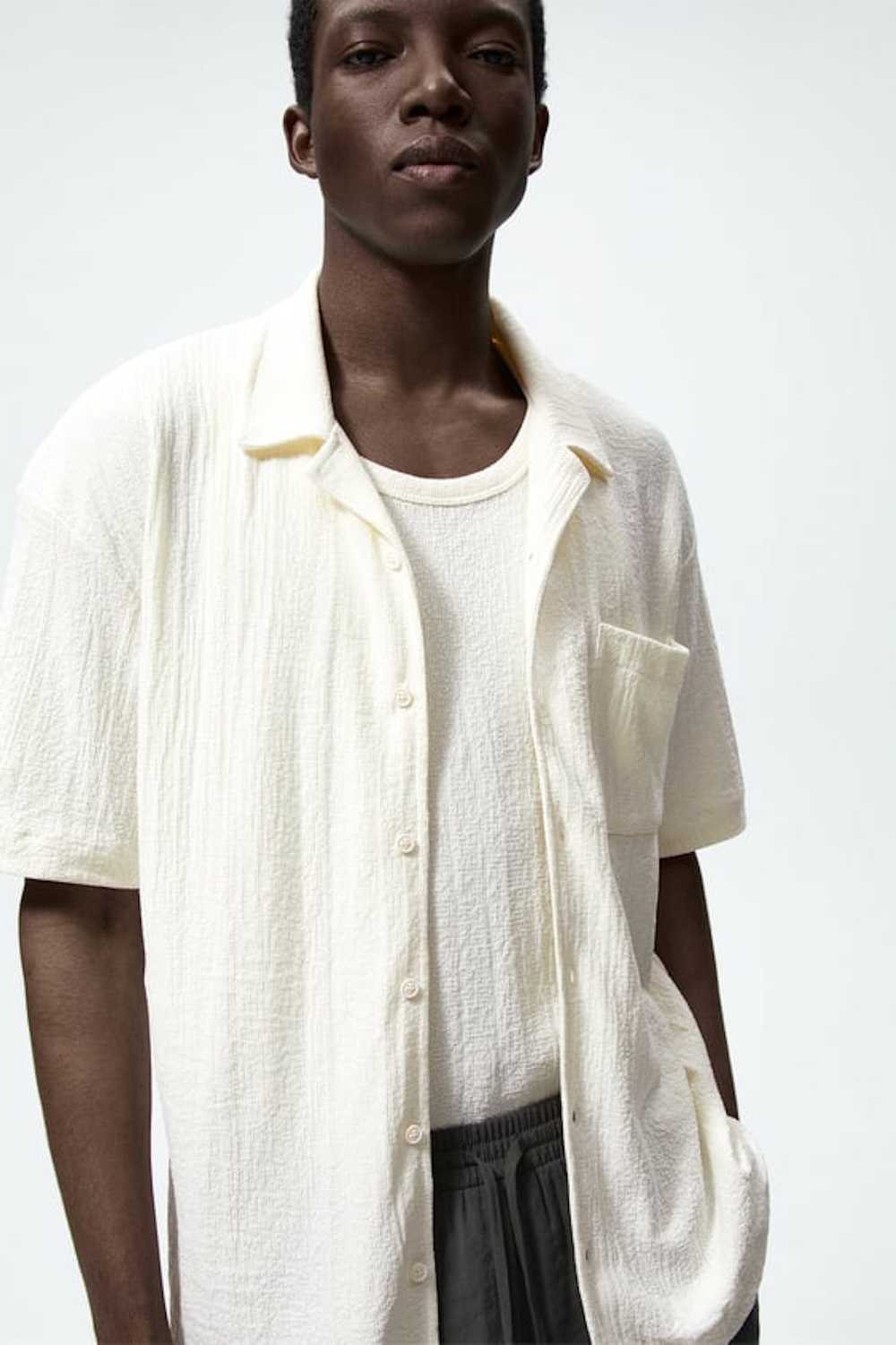Zara Zara Rustic Textured Shirt Oyster White 0761… - image 10