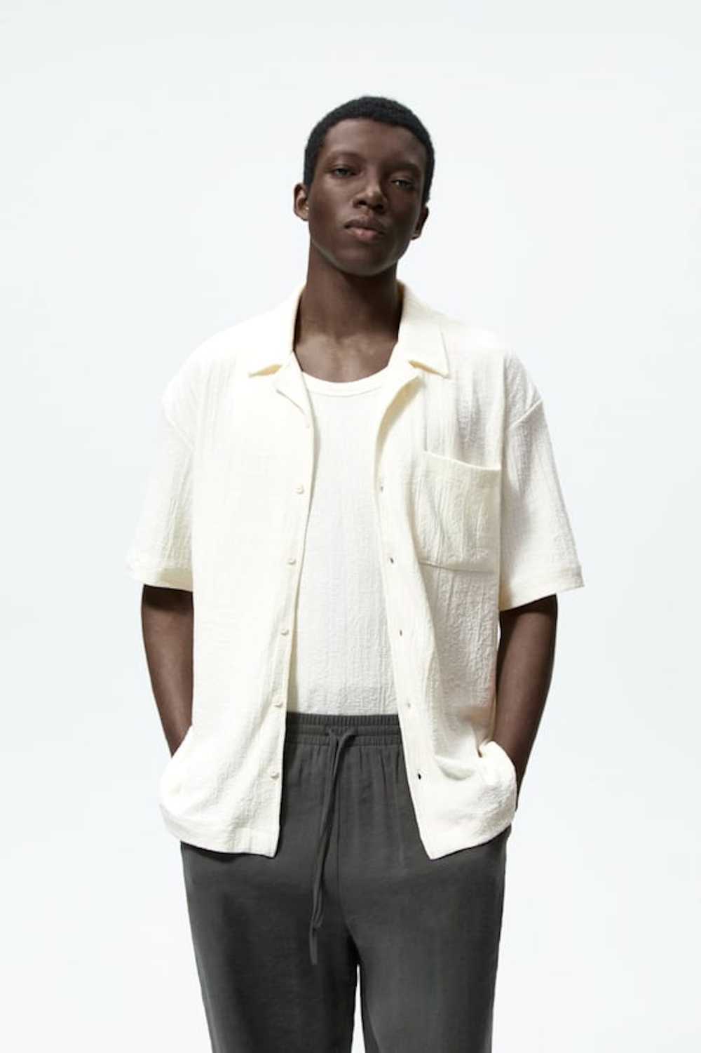 Zara Zara Rustic Textured Shirt Oyster White 0761… - image 7