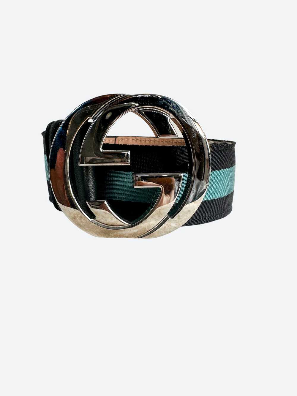 Gucci Gucci Blue Striped G Buckle Web Belt - image 1