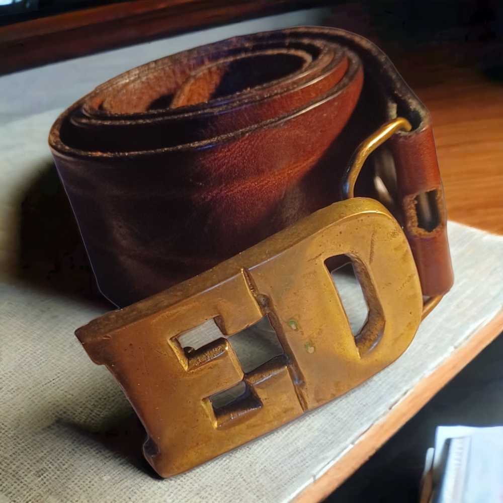 Vintage Mens Vintage Brass Nameplate ED belt - image 1