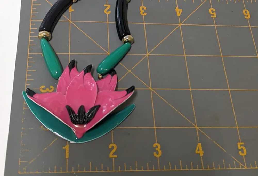 Green And Black Beaded Lotus Flower Pendant Neckl… - image 5