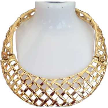 Ugo Correani Gold Tone Lattice Bib Collar Choker … - image 1