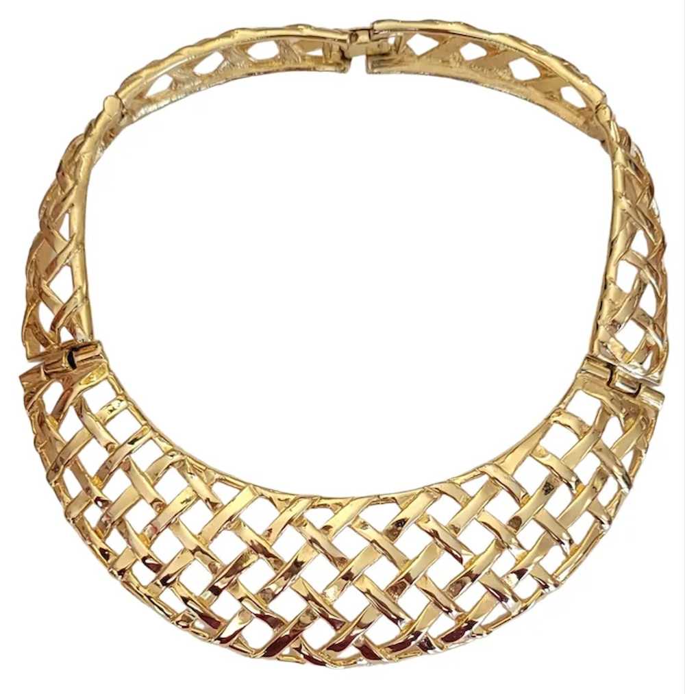 Ugo Correani Gold Tone Lattice Bib Collar Choker … - image 2