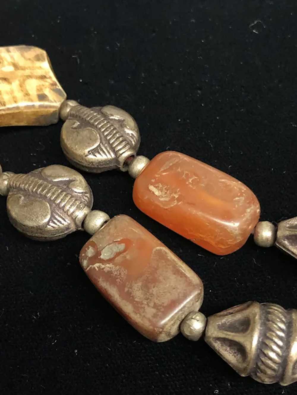 Vintage Tibetan Silver Hand Carved Agate Melon Be… - image 3