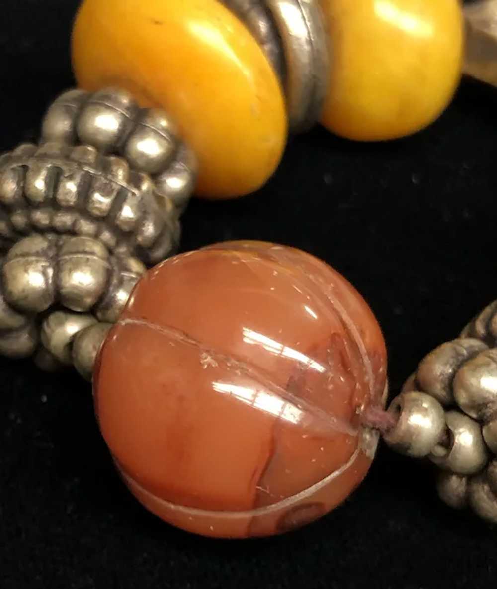 Vintage Tibetan Silver Hand Carved Agate Melon Be… - image 4