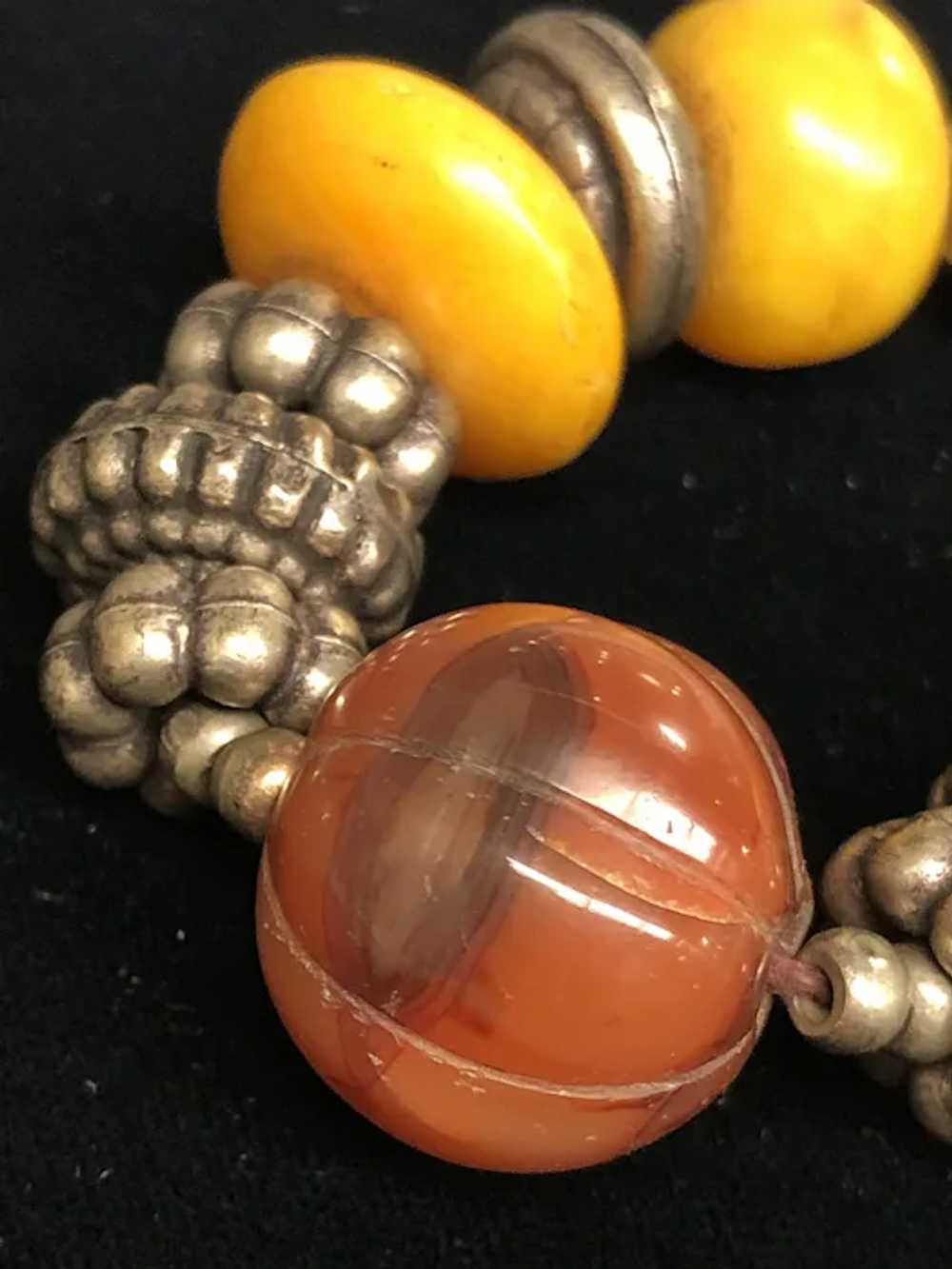 Vintage Tibetan Silver Hand Carved Agate Melon Be… - image 5