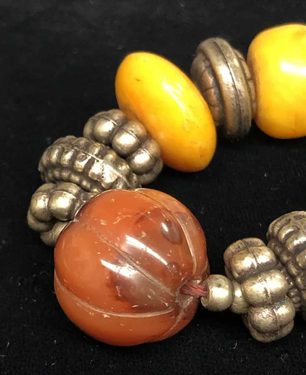 Vintage Tibetan Silver Hand Carved Agate Melon Be… - image 6