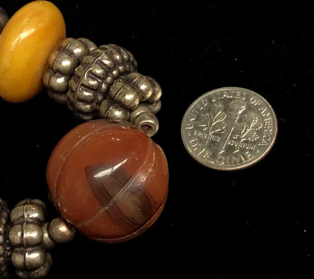 Vintage Tibetan Silver Hand Carved Agate Melon Be… - image 7