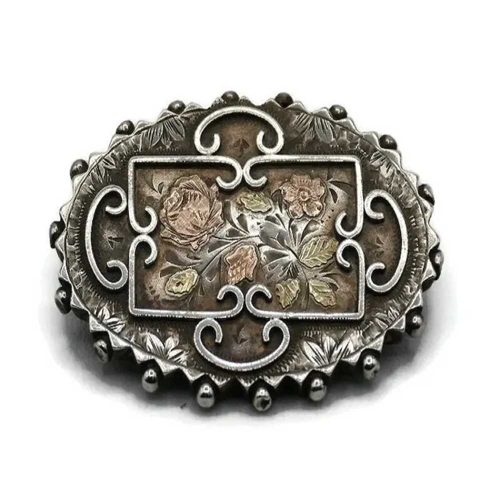 English Victorian Aesthetic Brooch, Sterling with… - image 2