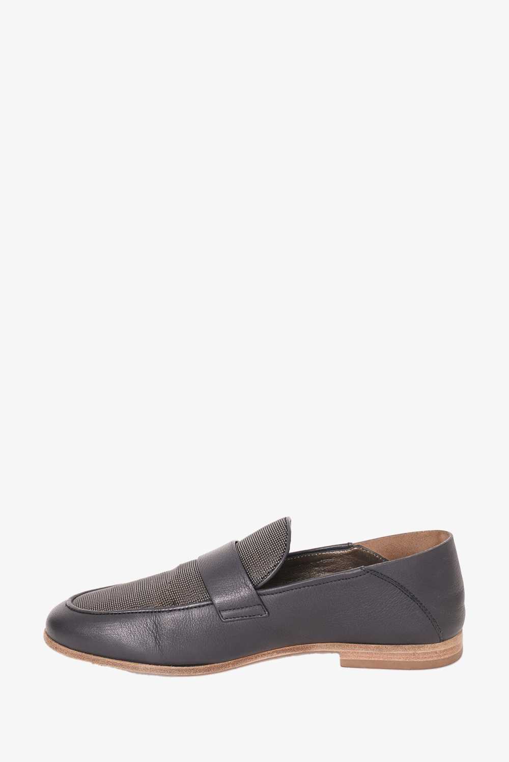 Brunello Cucinelli Black Leather Beaded Loafer Si… - image 3