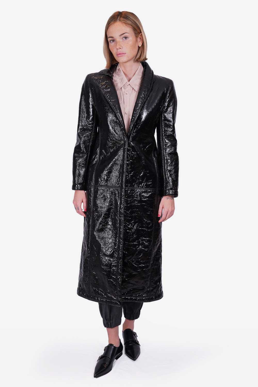 Fendi Black Patent Lamb Fur Single Breasted Coat … - image 1