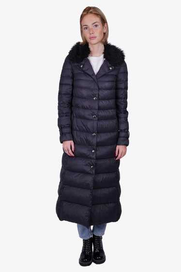 Red Valentino Navy Long Puffer with Fur Trim on Ho