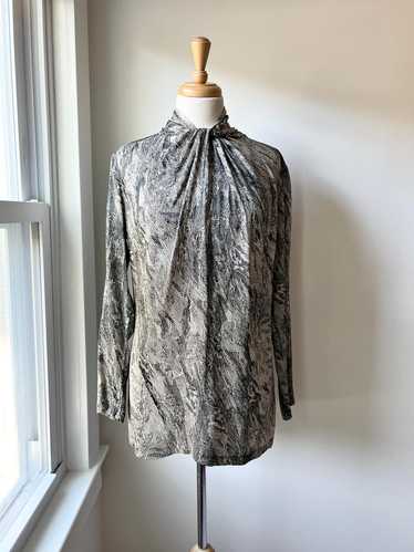 80s high neck silk tunic blouse (S)