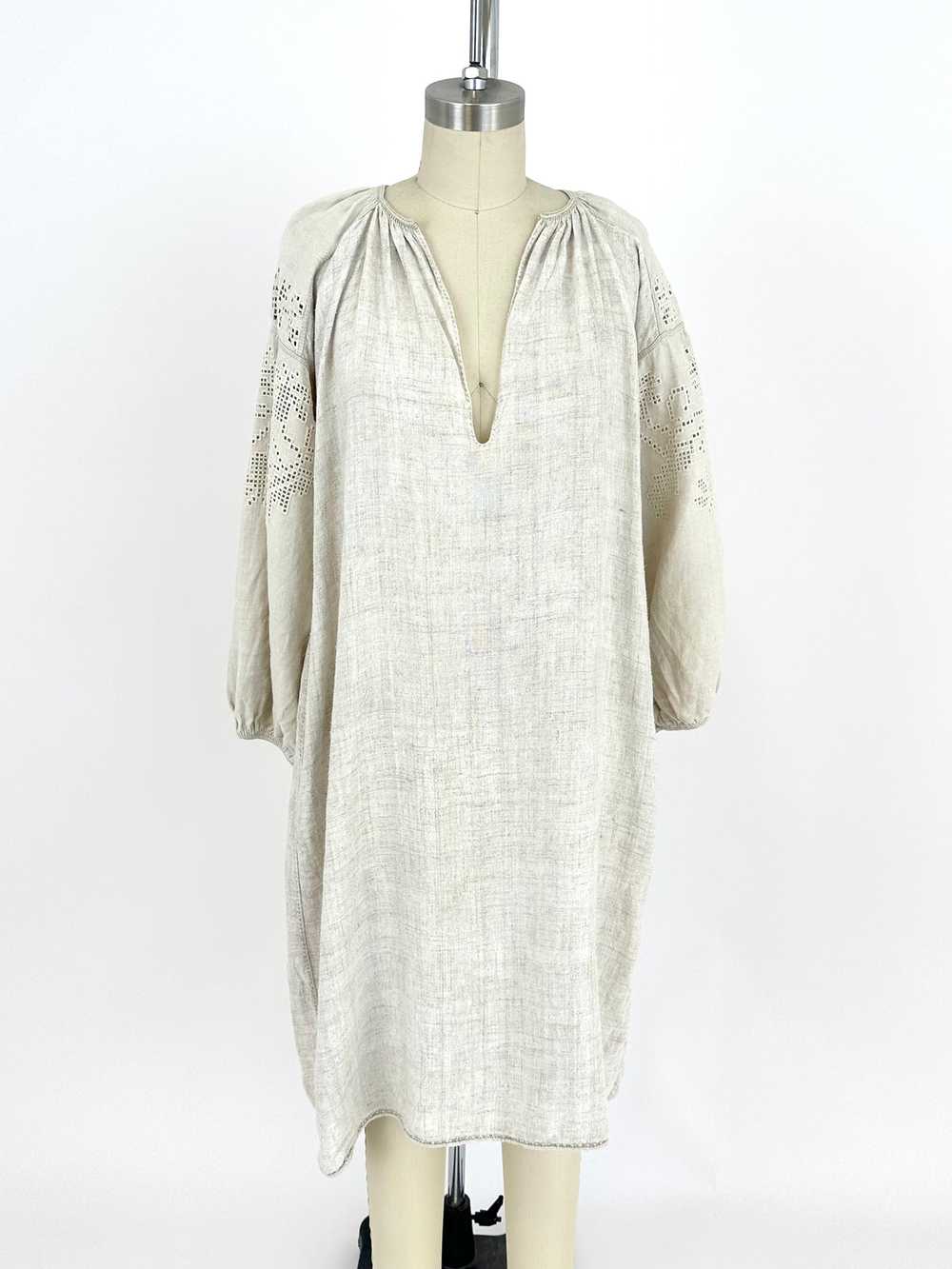 Linen Embroidered Puff Sleeve Dress - image 2
