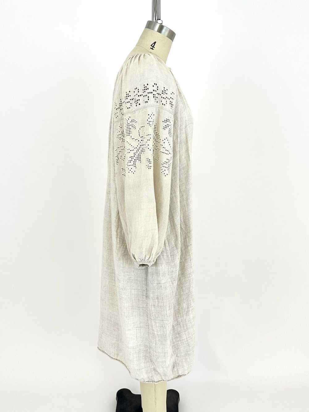 Linen Embroidered Puff Sleeve Dress - image 3