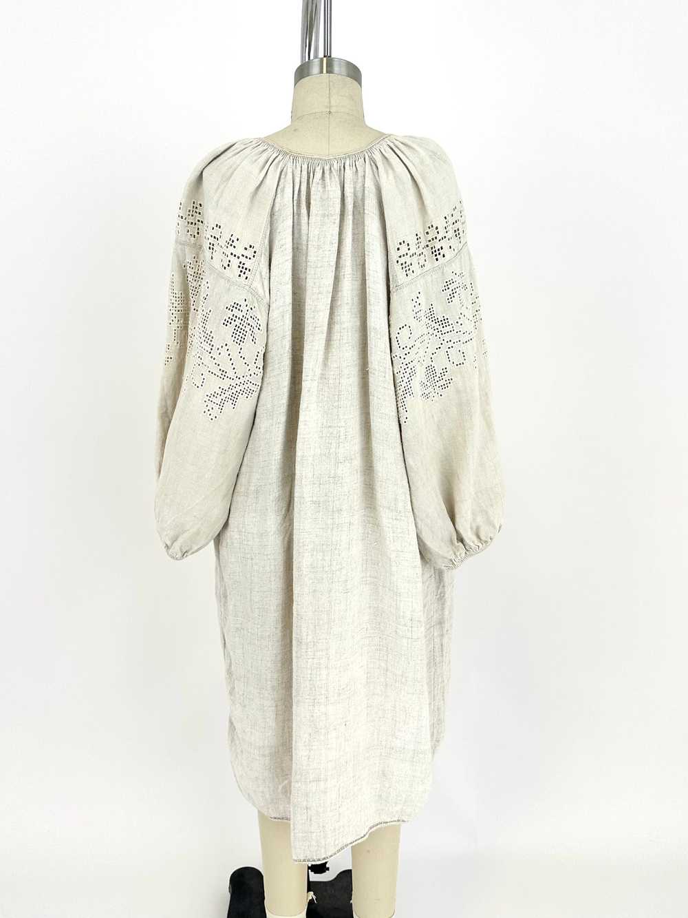Linen Embroidered Puff Sleeve Dress - image 4