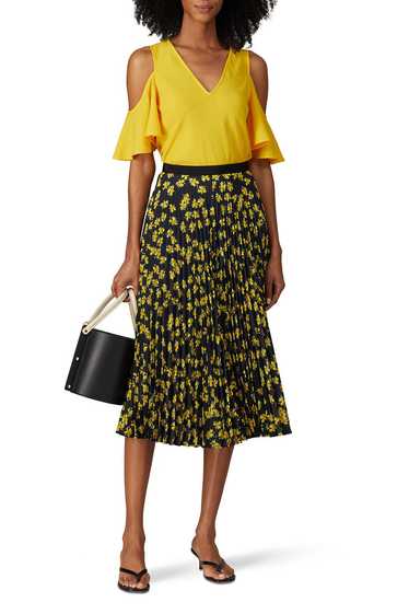 Derek Lam Collective Navy Floral Pleated Skirt