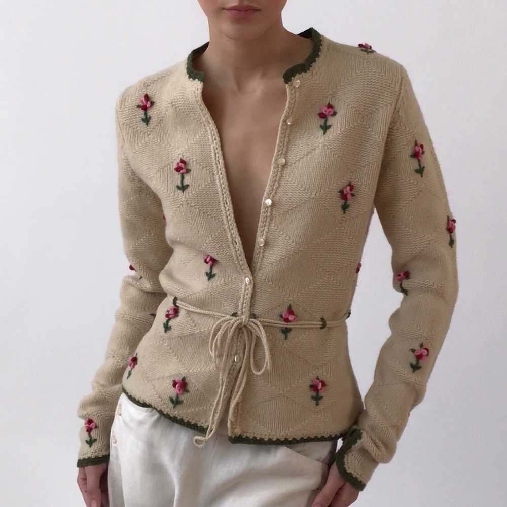 Vintage Floral Hand Embroidered Cardigan Sweater - image 1