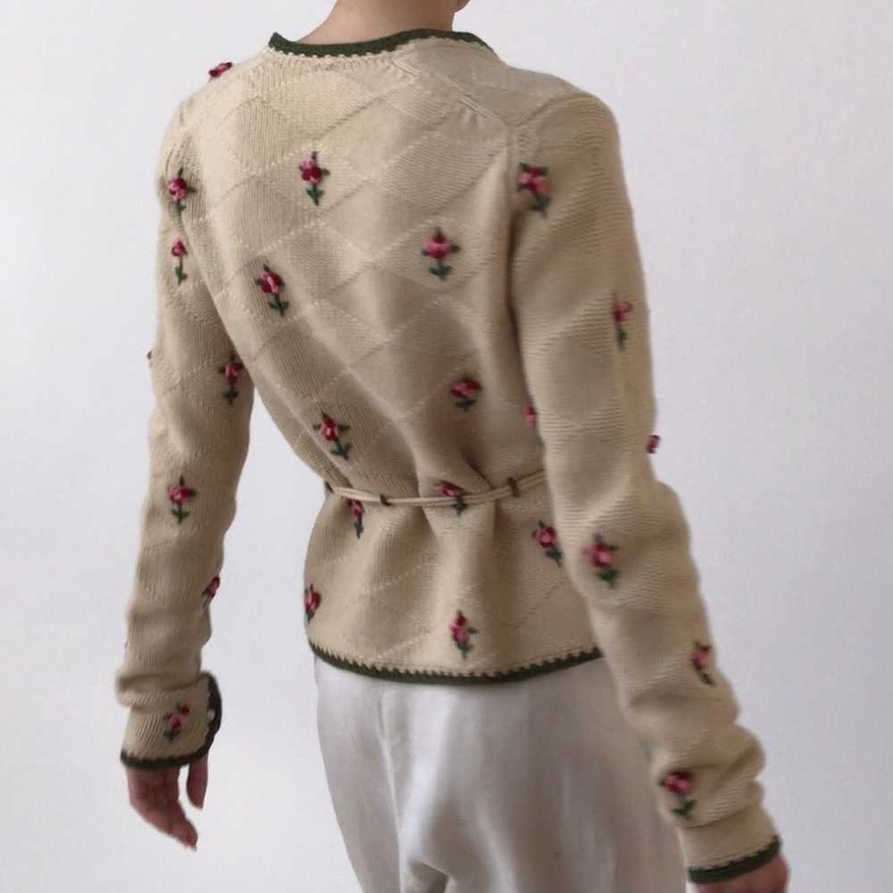 Vintage Floral Hand Embroidered Cardigan Sweater - image 2