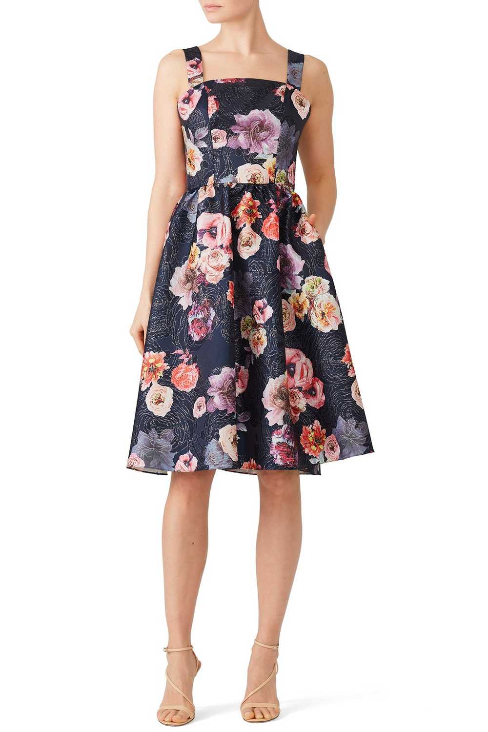 Christian Siriano Black Floral Cocktail Dress - image 1