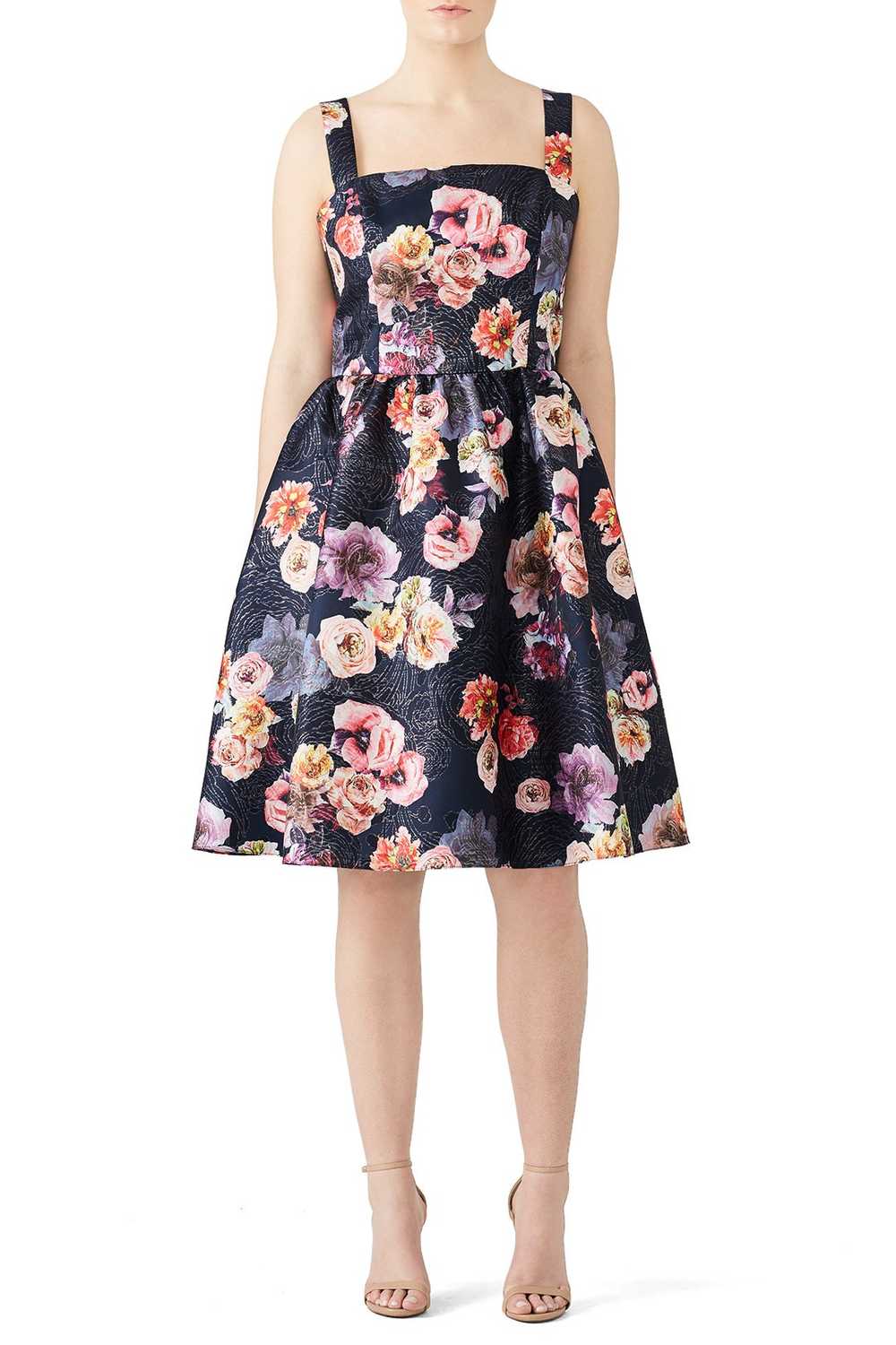 Christian Siriano Black Floral Cocktail Dress - image 3