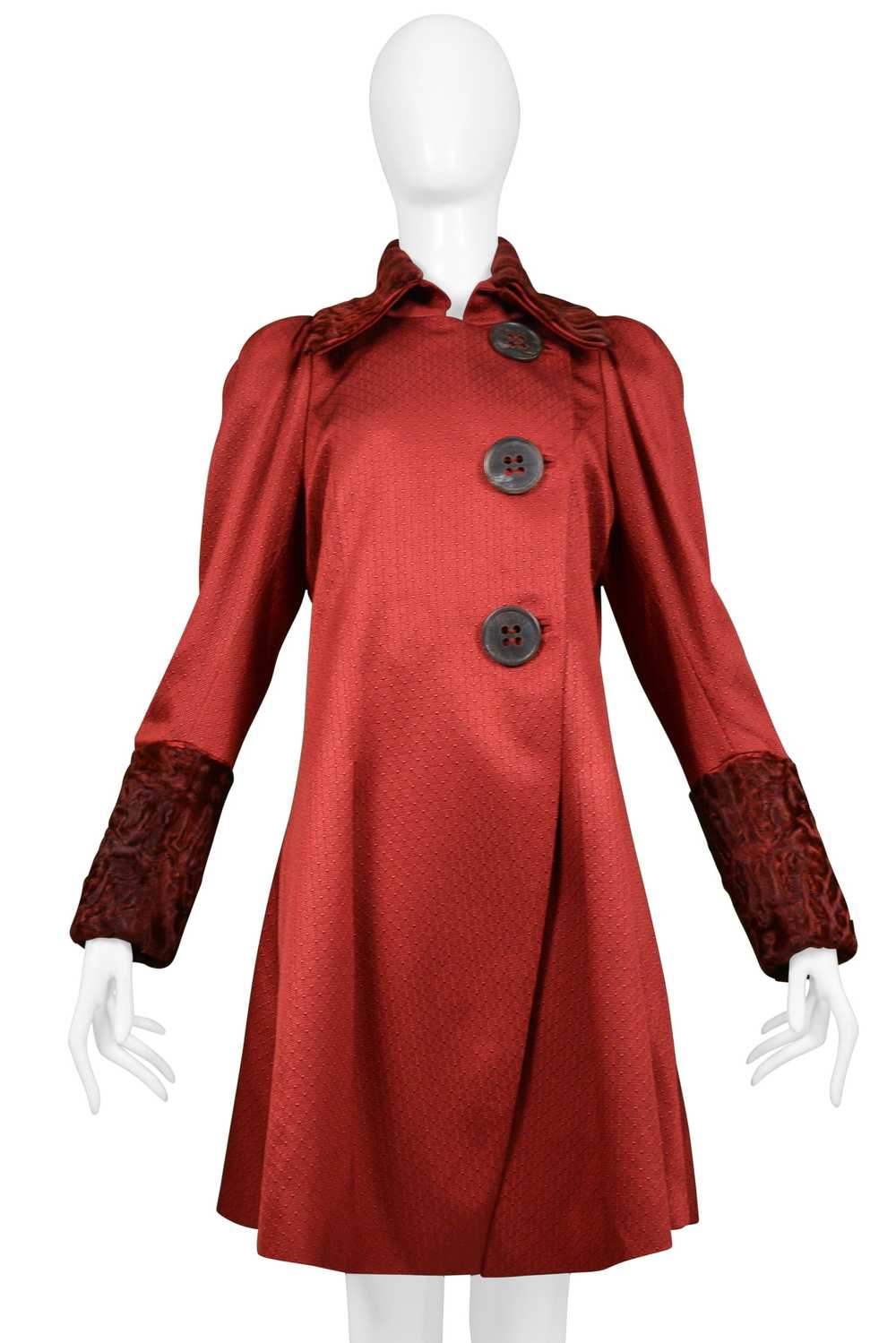 JOHN GALLIANO BURGUNDY RED COAT WITH CURLY LAMB C… - image 1