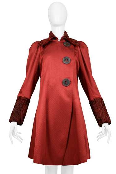 JOHN GALLIANO BURGUNDY RED COAT WITH CURLY LAMB CO