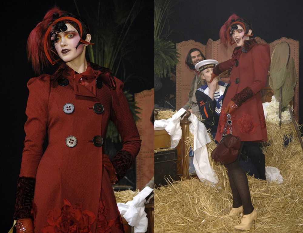 JOHN GALLIANO BURGUNDY RED COAT WITH CURLY LAMB C… - image 2