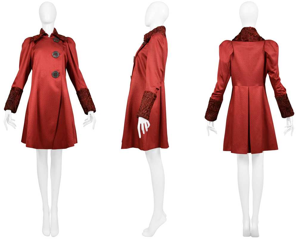 JOHN GALLIANO BURGUNDY RED COAT WITH CURLY LAMB C… - image 3