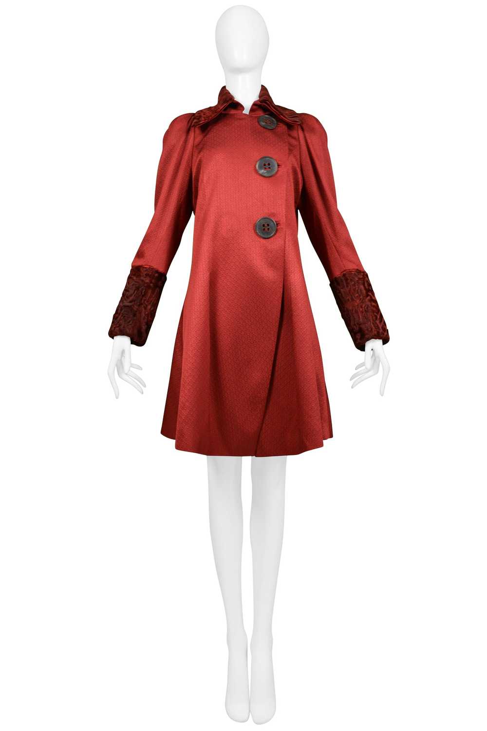 JOHN GALLIANO BURGUNDY RED COAT WITH CURLY LAMB C… - image 4