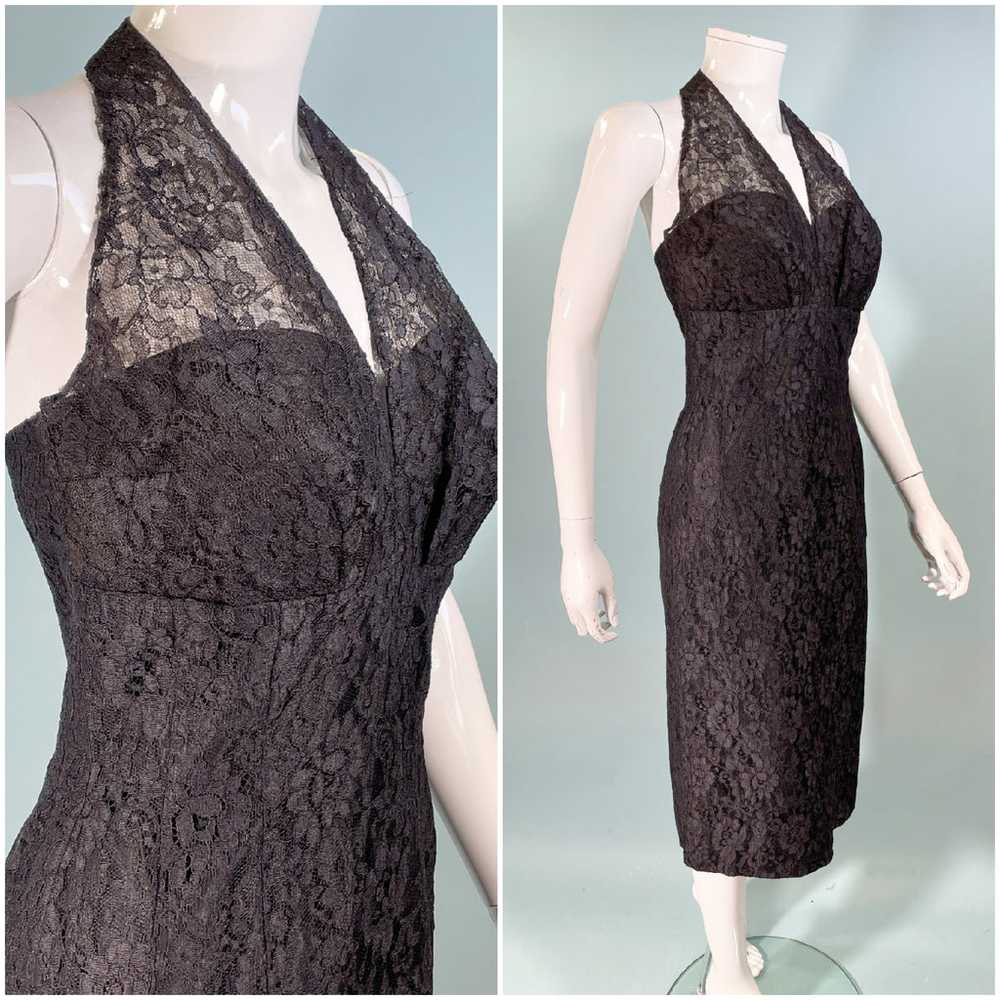 Lilli Diamond Vintage 60s Black Lace Halter Party… - image 3