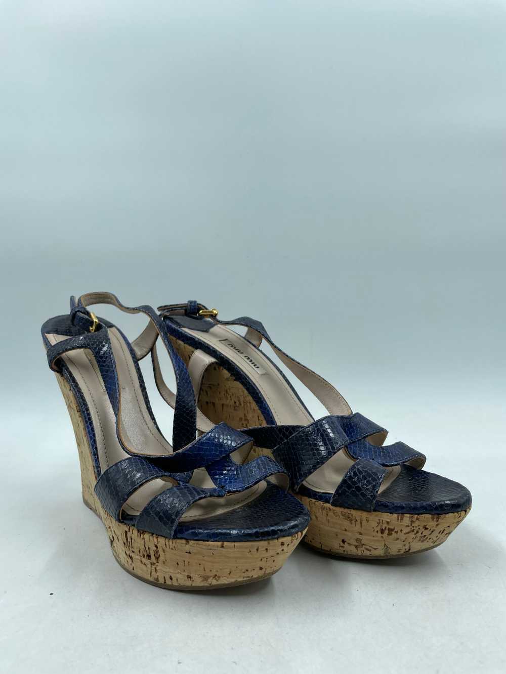Authentic miu miu Blue Snakeskin Wedge Sandals W … - image 3