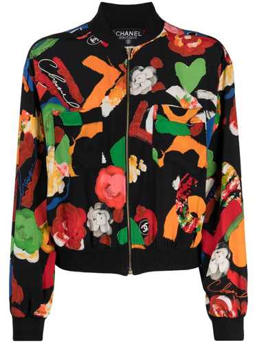 CHANEL Pre-Owned 1992 floral-print silk bomber ja… - image 1