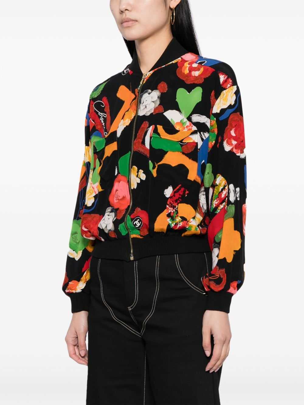 CHANEL Pre-Owned 1992 floral-print silk bomber ja… - image 3