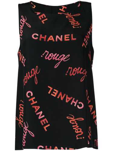 CHANEL Pre-Owned 1990s logo-print silk tank top -… - image 1