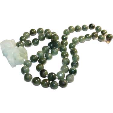 Spinach Green Jade Foo Dog Pendant Necklace